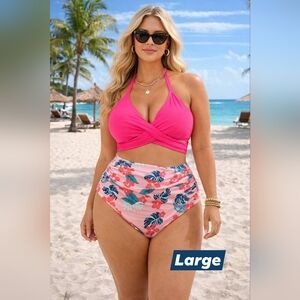 NWT Women’s Pink Halter High-Waist Bikini Set